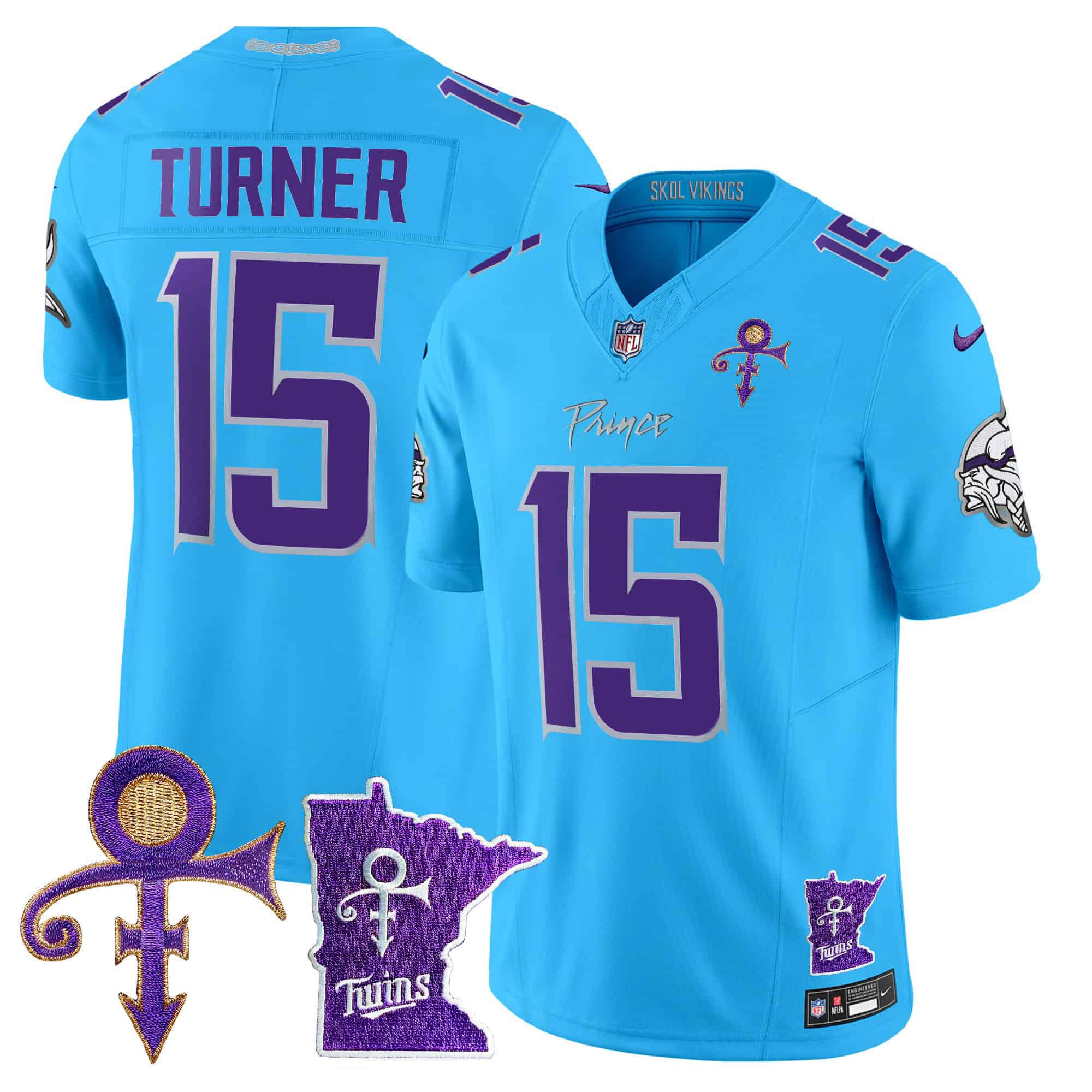 Men Minnesota Vikings #15 Turner Light Blue 2024 Nike Prince Vapor Limited NFL Jersey